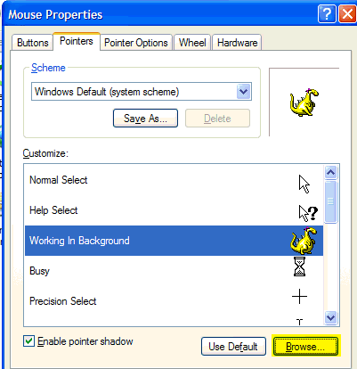 change cursor in Windows XP