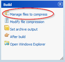 Navigation panel: Manage files to compress