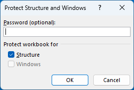 The Protect Structure and Windows dialog in Excel