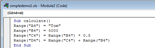The original sub in the Excel VBA editor, before compilation
