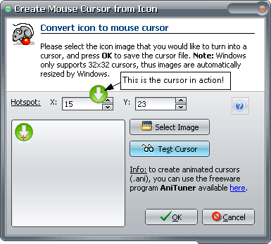 Create Cursors — GConvert window